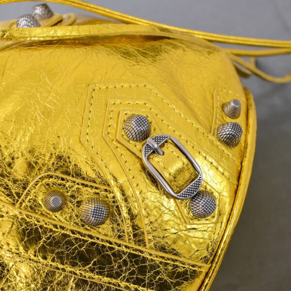 Le Cagole Xs Bucket Bag Metallized With Rhinestones In Gold Tone/Sliver Tone/Grey For Women 7.8in/20 cm