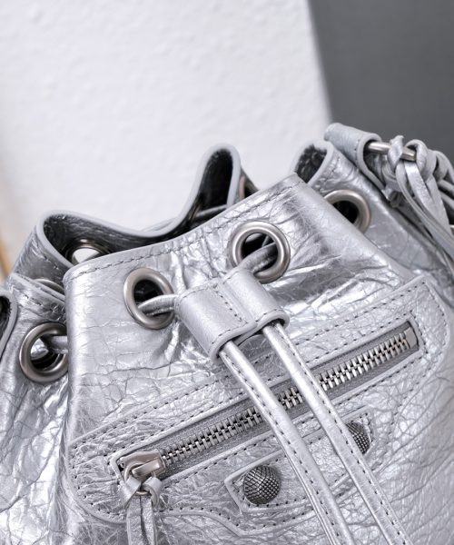 Le Cagole Xs Bucket Bag Metallized With Rhinestones In Gold Tone/Sliver Tone/Grey For Women 7.8in/20 cm