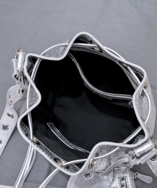 Le Cagole Xs Bucket Bag Metallized With Rhinestones In Gold Tone/Sliver Tone/Grey For Women 7.8in/20 cm