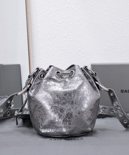 Le Cagole Xs Bucket Bag Metallized With Rhinestones In Gold Tone/Sliver Tone/Grey For Women 7.8in/20 cm