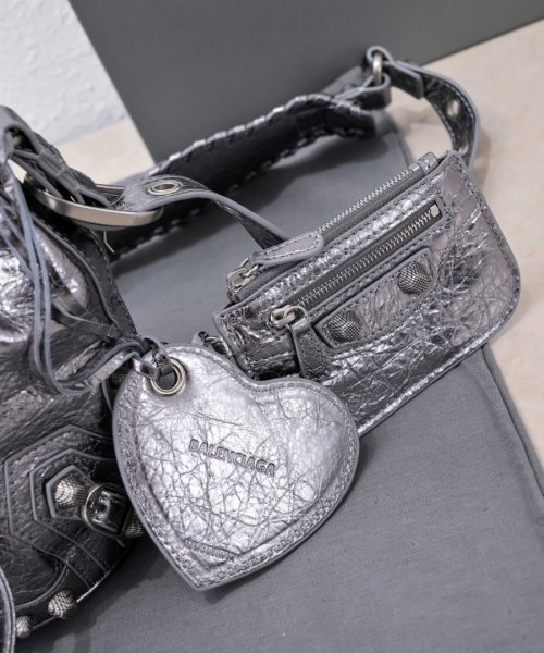 Le Cagole Xs Bucket Bag Metallized With Rhinestones In Gold Tone/Sliver Tone/Grey For Women 7.8in/20 cm