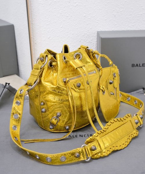 Le Cagole Xs Bucket Bag Metallized With Rhinestones In Gold Tone/Sliver Tone/Grey For Women 7.8in/20 cm