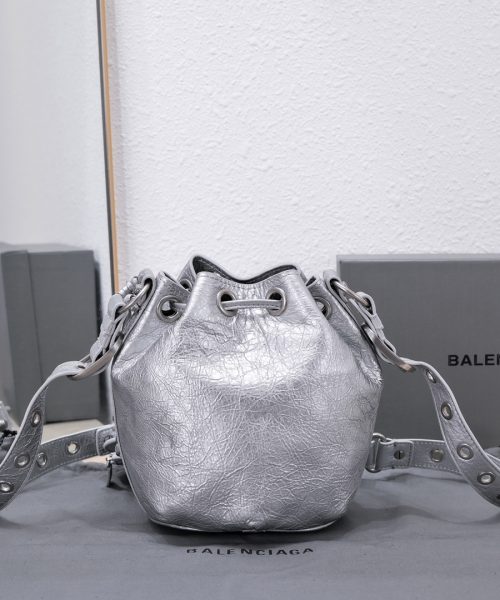 Le Cagole Xs Bucket Bag Metallized With Rhinestones In Gold Tone/Sliver Tone/Grey For Women 7.8in/20 cm