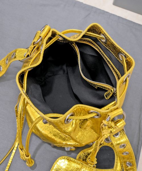 Le Cagole Xs Bucket Bag Metallized With Rhinestones In Gold Tone/Sliver Tone/Grey For Women 7.8in/20 cm