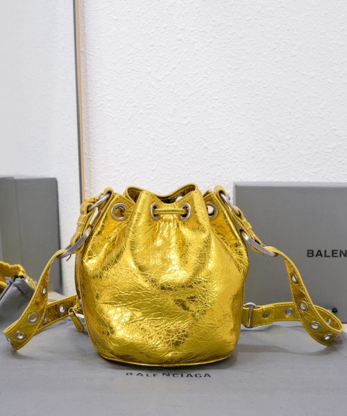 Le Cagole Xs Bucket Bag Metallized With Rhinestones In Gold Tone/Sliver Tone/Grey For Women 7.8in/20 cm