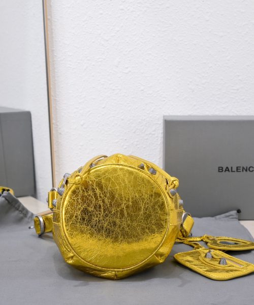 Le Cagole Xs Bucket Bag Metallized With Rhinestones In Gold Tone/Sliver Tone/Grey For Women 7.8in/20 cm