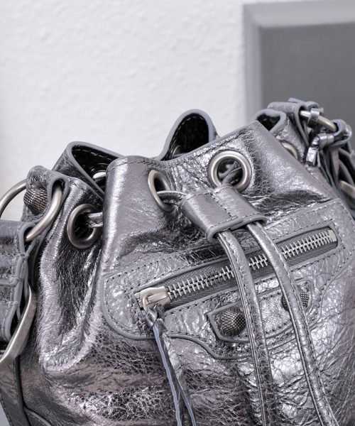 Le Cagole Xs Bucket Bag Metallized With Rhinestones In Gold Tone/Sliver Tone/Grey For Women 7.8in/20 cm