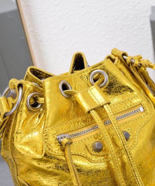 Le Cagole Xs Bucket Bag Metallized With Rhinestones In Gold Tone/Sliver Tone/Grey For Women 7.8in/20 cm