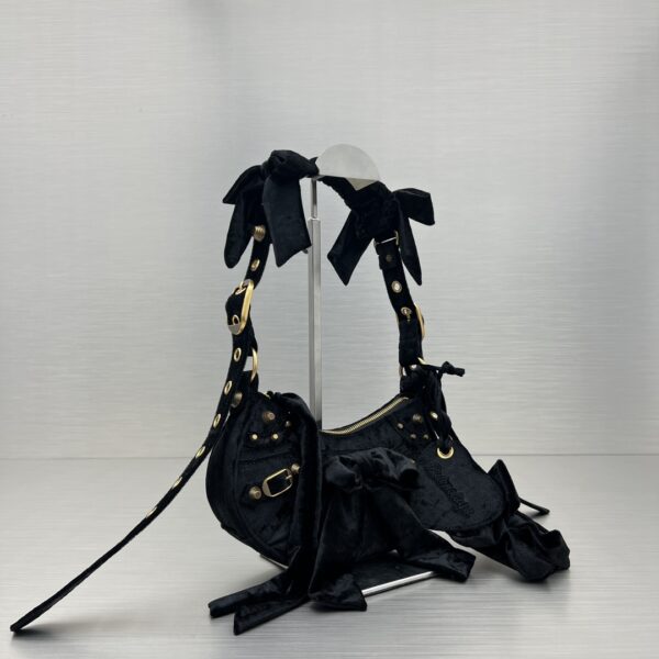 Le Cagole Xs Velvet Bow Shoulder Bag Pink/Blue/Black For Women 10.2 in/26 cm