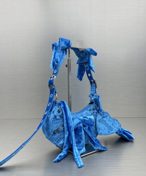 Le Cagole Xs Velvet Bow Shoulder Bag Pink/Blue/Black For Women 10.2 in/26 cm