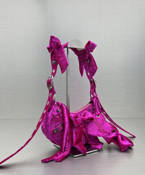 Le Cagole Xs Velvet Bow Shoulder Bag Pink/Blue/Black For Women 10.2 in/26 cm