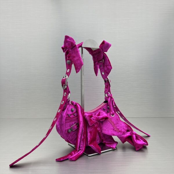 Le Cagole Xs Velvet Bow Shoulder Bag Pink/Blue/Black For Women 10.2 in/26 cm