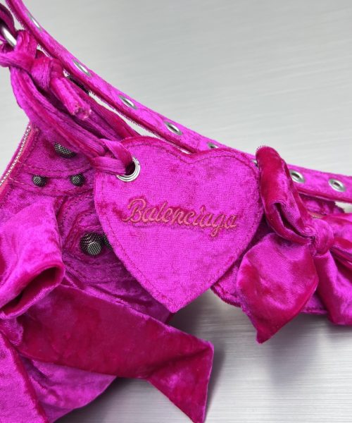 Le Cagole Xs Velvet Bow Shoulder Bag Pink/Blue/Black For Women 10.2 in/26 cm