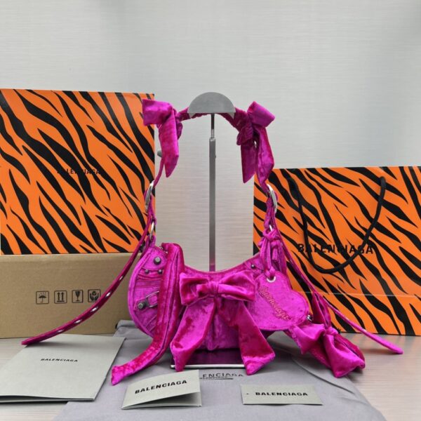 Le Cagole Xs Velvet Bow Shoulder Bag Pink/Blue/Black For Women 10.2 in/26 cm