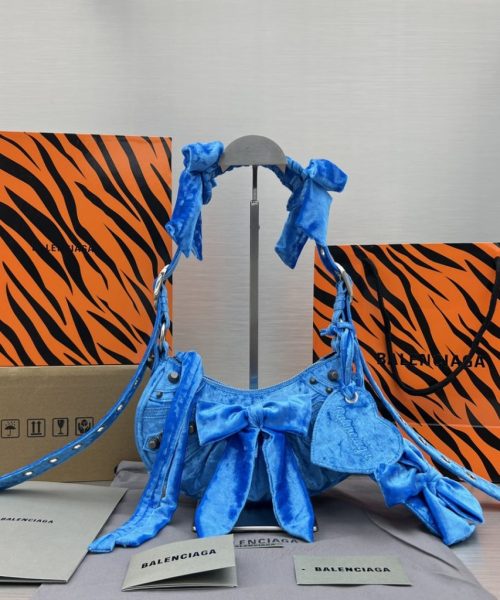 Le Cagole Xs Velvet Bow Shoulder Bag Pink/Blue/Black For Women 10.2 in/26 cm