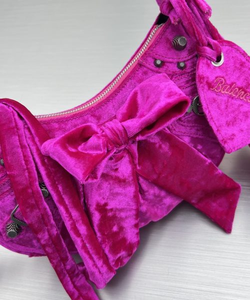 Le Cagole Xs Velvet Bow Shoulder Bag Pink/Blue/Black For Women 10.2 in/26 cm
