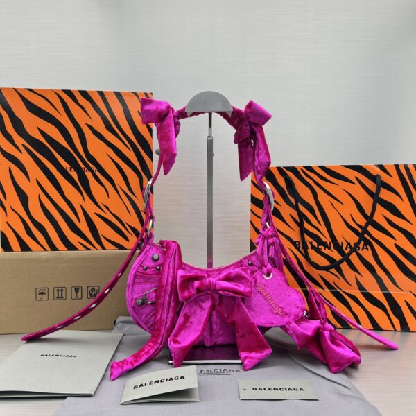 Le Cagole Xs Velvet Bow Shoulder Bag Pink/Blue/Black For Women 10.2 in/26 cm