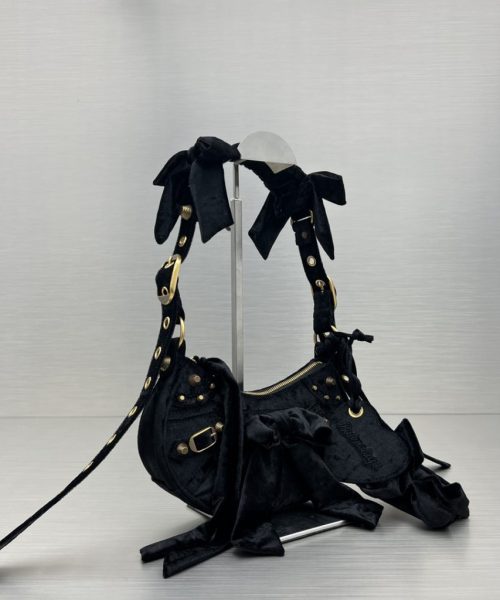 Le Cagole Xs Velvet Bow Shoulder Bag Pink/Blue/Black For Women 10.2 in/26 cm