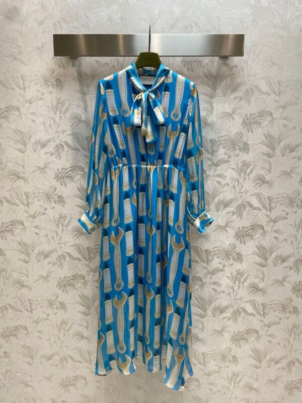 Lipstick And Tool Print Dress Blue For Women