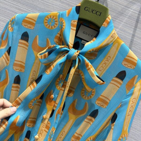 Lipstick And Tool Print Dress Light Blue For Women