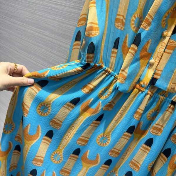 Lipstick And Tool Print Dress Light Blue For Women