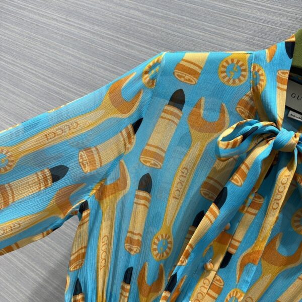 Lipstick And Tool Print Dress Light Blue For Women