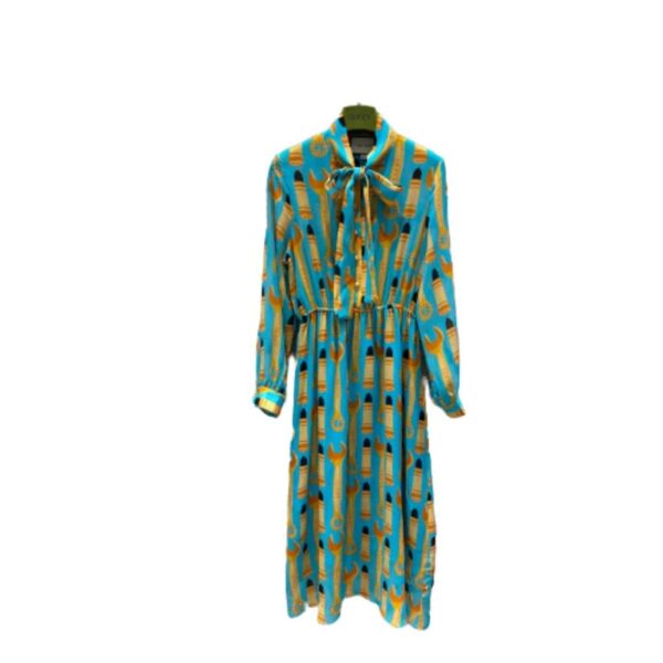 Lipstick And Tool Print Dress Light Blue For Women