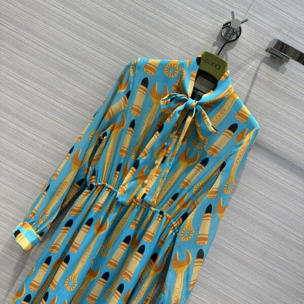 Lipstick And Tool Print Dress Light Blue For Women
