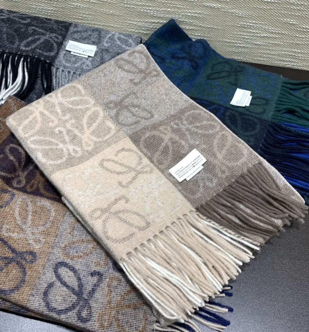 Loewe Anagram In Wool And Cashmere Beige Scarf 180cm/71in