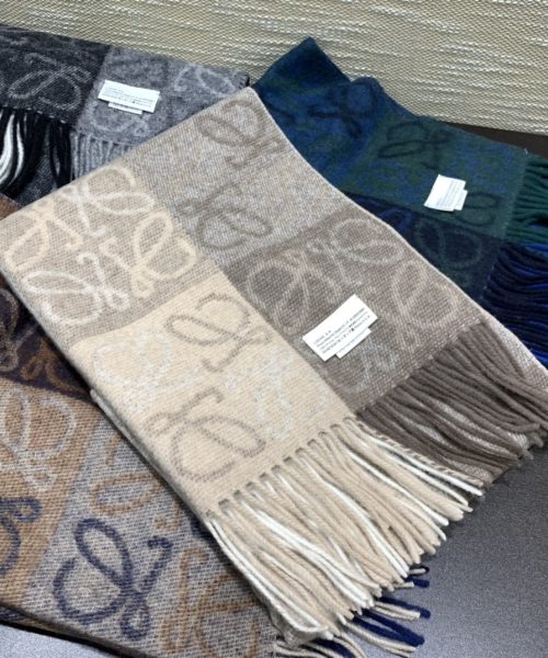 Loewe Anagram In Wool And Cashmere Beige Scarf 180cm/71in 