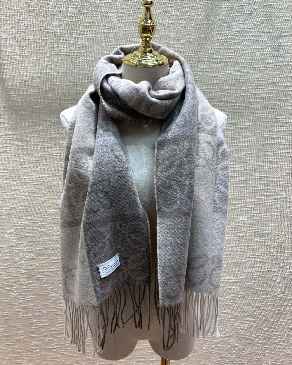 Loewe Anagram In Wool And Cashmere Beige Scarf 180cm/71in