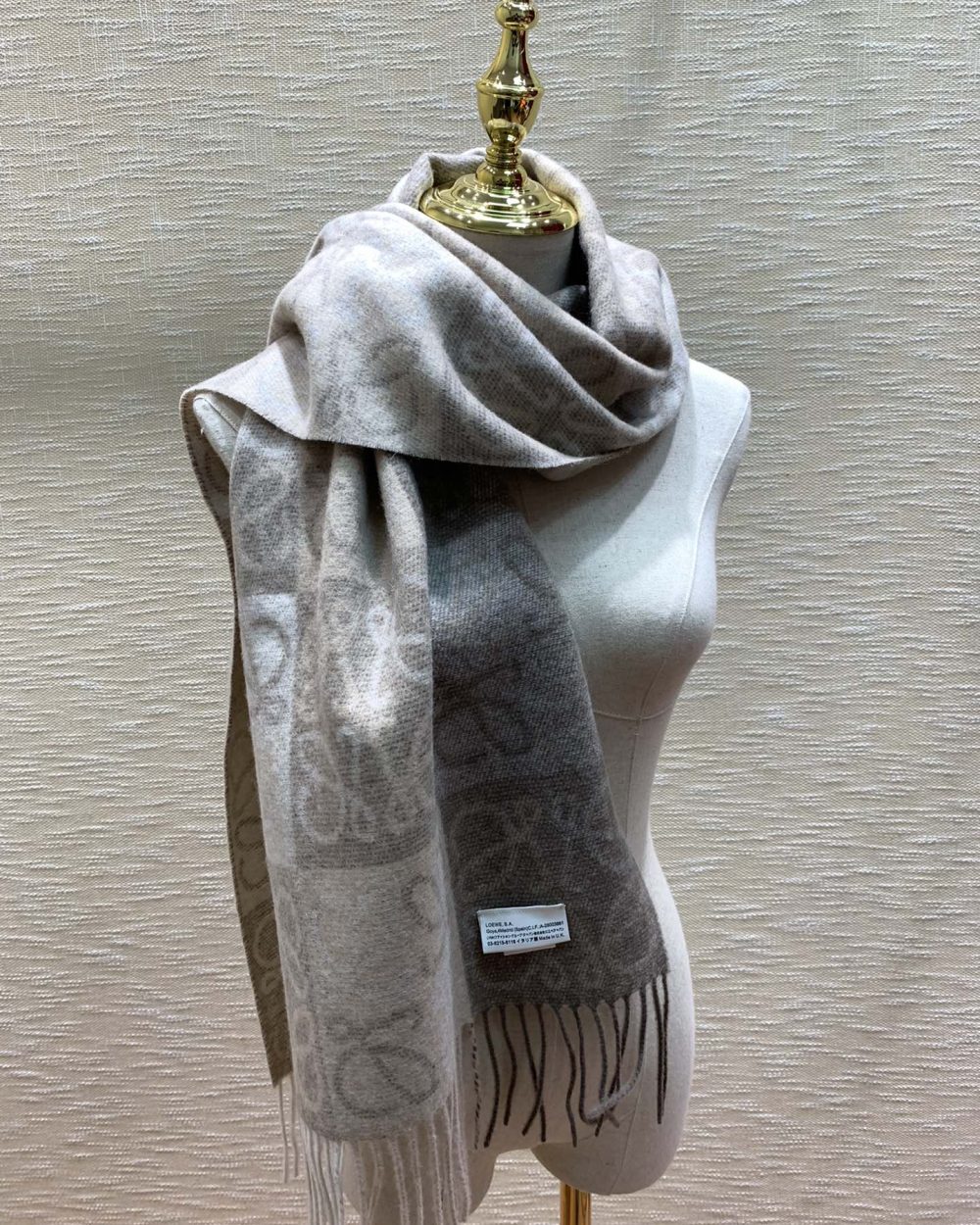 Loewe Anagram In Wool And Cashmere Beige Scarf 180cm/71in