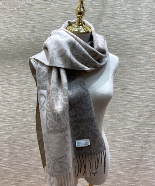 Loewe Anagram In Wool And Cashmere Beige Scarf 180cm/71in 