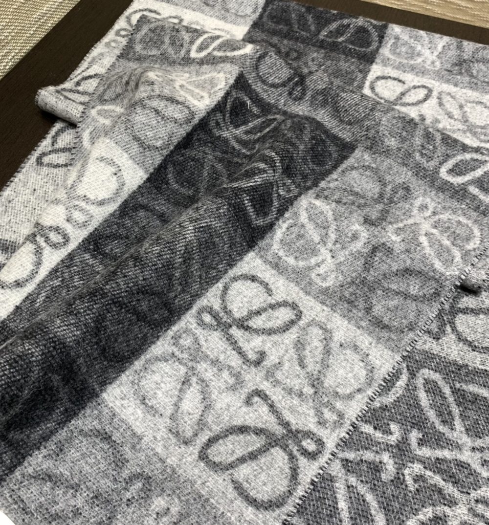 Loewe Anagram In Wool And Cashmere Navy Blue Scarf 180cm/71in