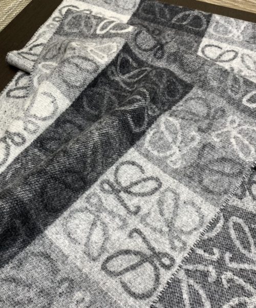 Loewe Anagram In Wool And Cashmere Navy Blue Scarf 180cm/71in 