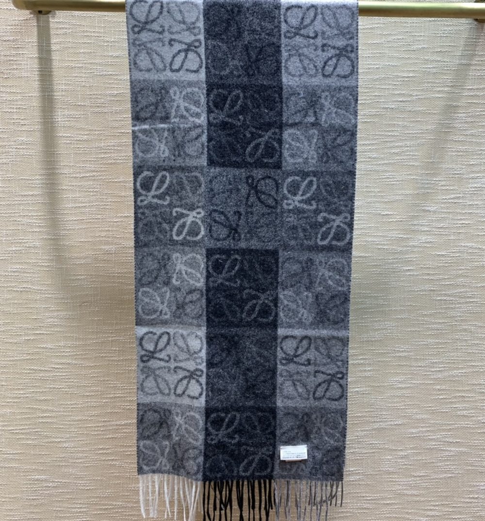 Loewe Anagram In Wool And Cashmere Navy Blue Scarf 180cm/71in