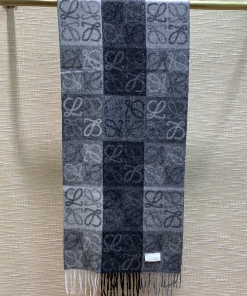Loewe Anagram In Wool And Cashmere Navy Blue Scarf 180cm/71in 