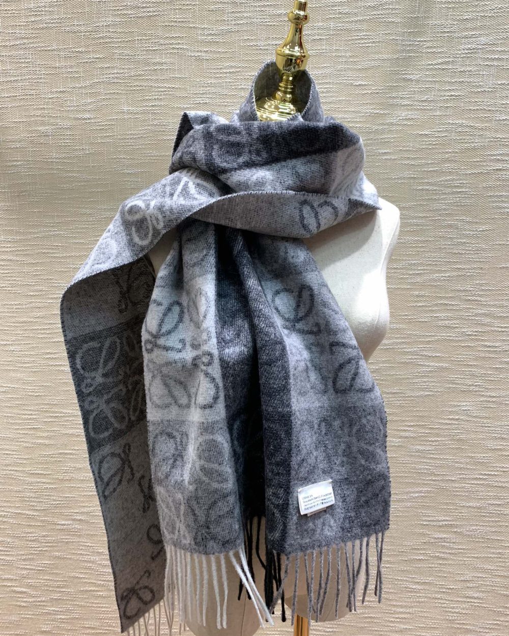 Loewe Anagram In Wool And Cashmere Navy Blue Scarf 180cm/71in