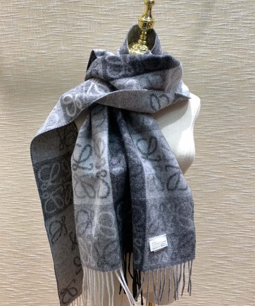 Loewe Anagram In Wool And Cashmere Navy Blue Scarf 180cm/71in 