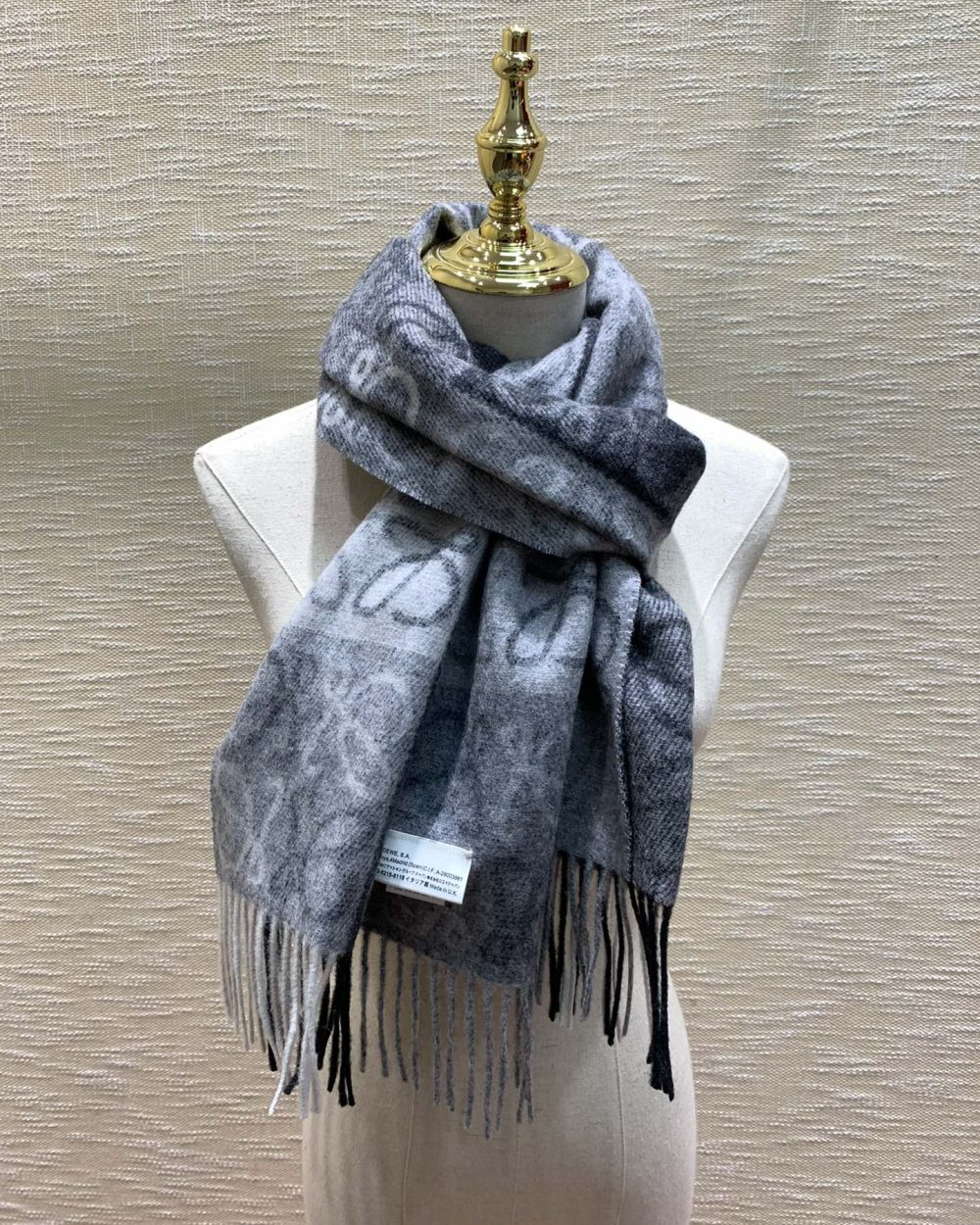 Loewe Anagram In Wool And Cashmere Navy Blue Scarf 180cm/71in