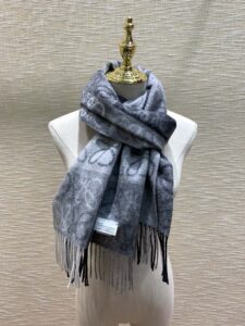 Loewe Anagram In Wool And Cashmere Navy Blue Scarf 180cm/71in 