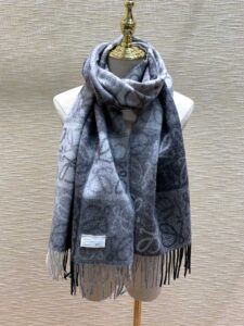 Loewe Anagram In Wool And Cashmere Navy Blue Scarf 180cm/71in 