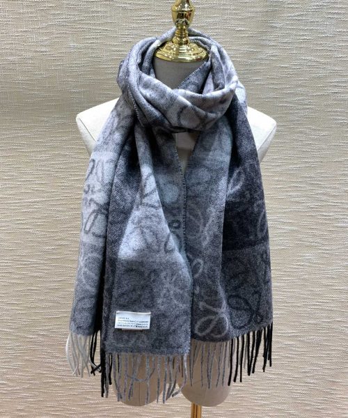 Loewe Anagram In Wool And Cashmere Navy Blue Scarf 180cm/71in 