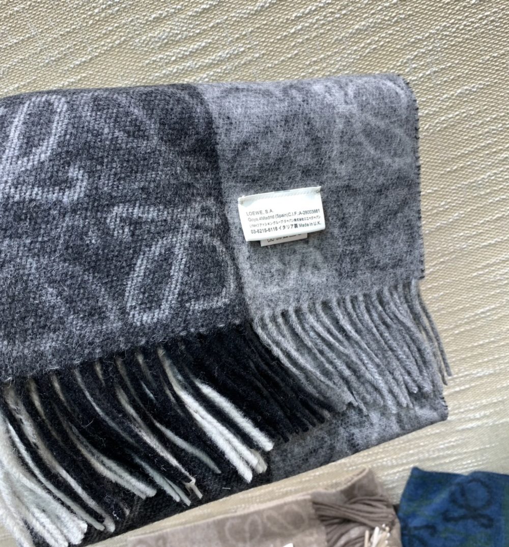 Loewe Anagram In Wool And Cashmere Navy Blue Scarf 180cm/71in