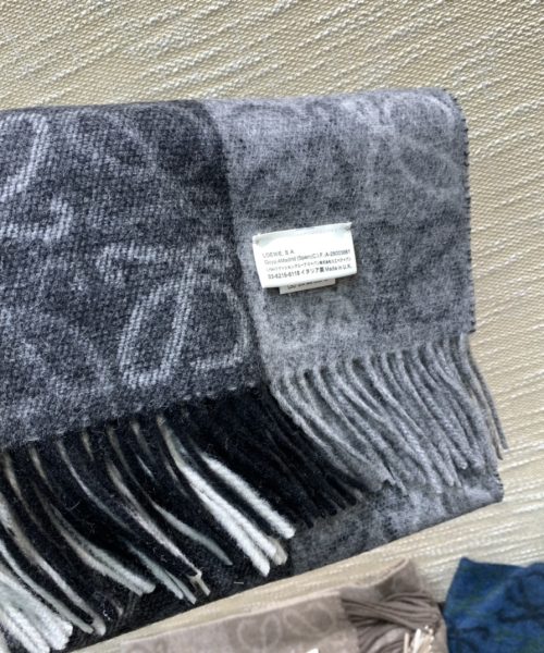 Loewe Anagram In Wool And Cashmere Navy Blue Scarf 180cm/71in 