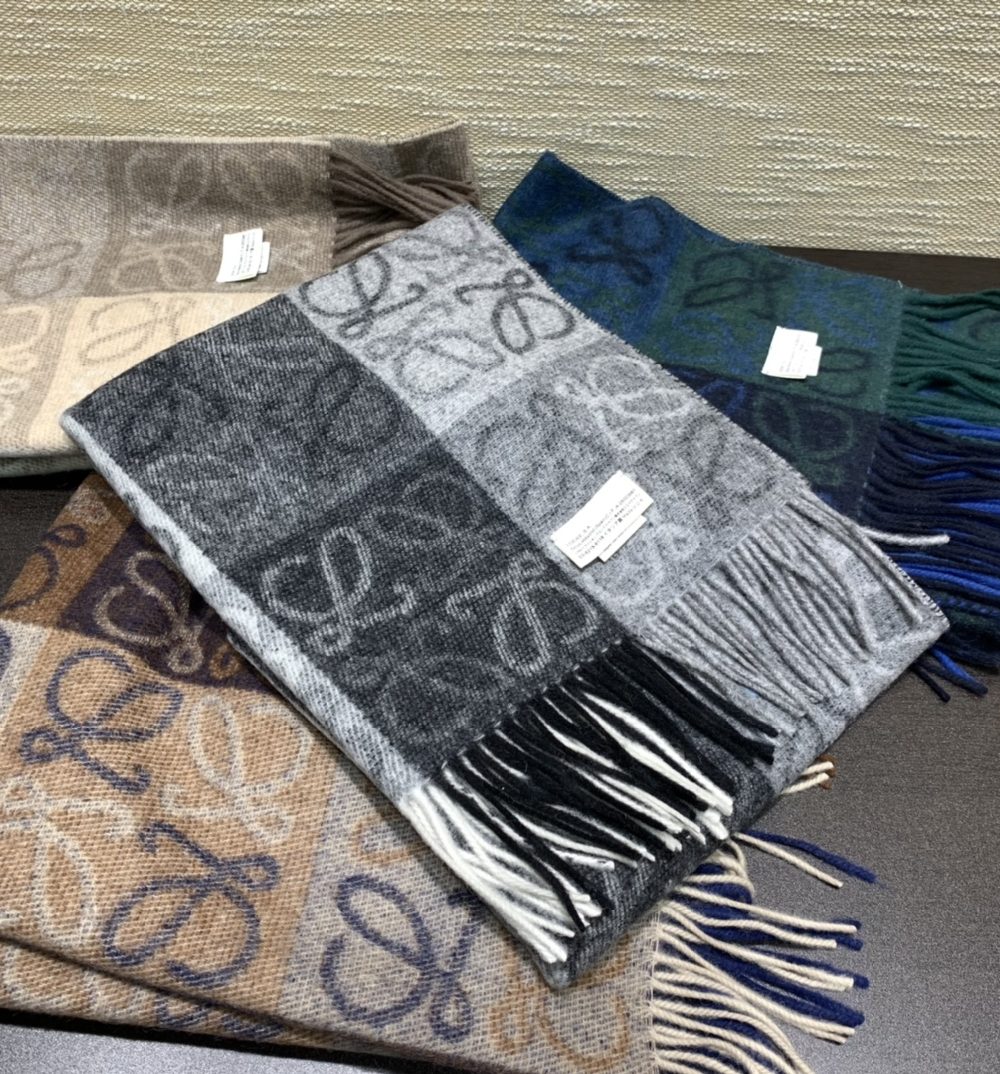 Loewe Anagram In Wool And Cashmere Navy Blue Scarf 180cm/71in