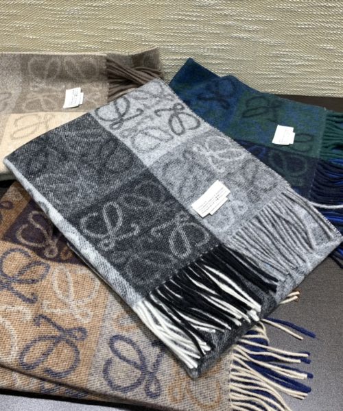 Loewe Anagram In Wool And Cashmere Navy Blue Scarf 180cm/71in 