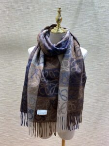 Loewe Anagram In Wool And Cashmere Navy/Brown Scarf 180cm/71in 0010478220 