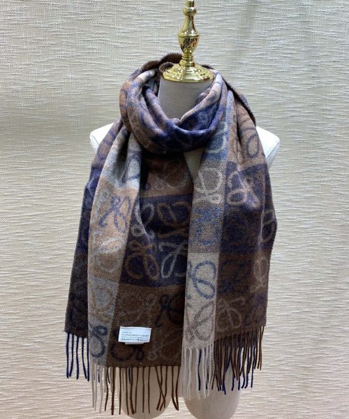 Loewe Anagram In Wool And Cashmere Navy/Brown Scarf 180cm/71in 0010478220 