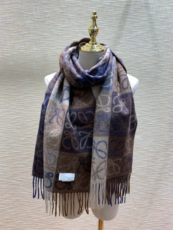 Loewe Anagram In Wool And Cashmere Navy/Brown Scarf 180cm/71in 0010478220 